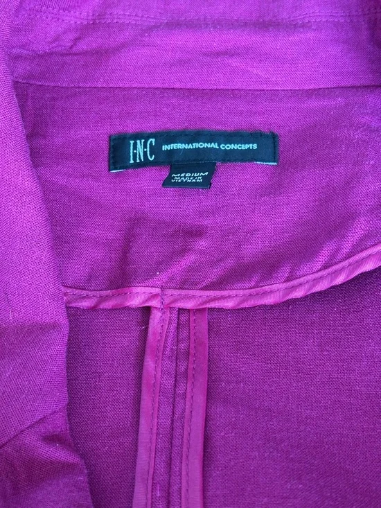INC International Concepts Cropped Fuchsia Trench Jacket Linen Blend Women’s M - Picture 4 of 7